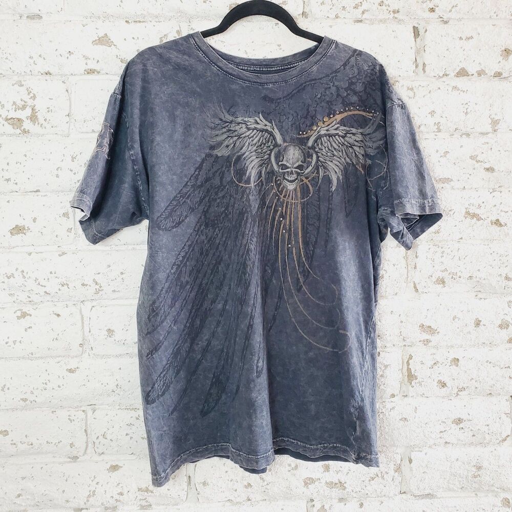 UHL STUDIOS MENS FORBIDDEN SKULL T-SHIRT FADED BLACK GRAPHIC TEE BIKER SZ 2XL